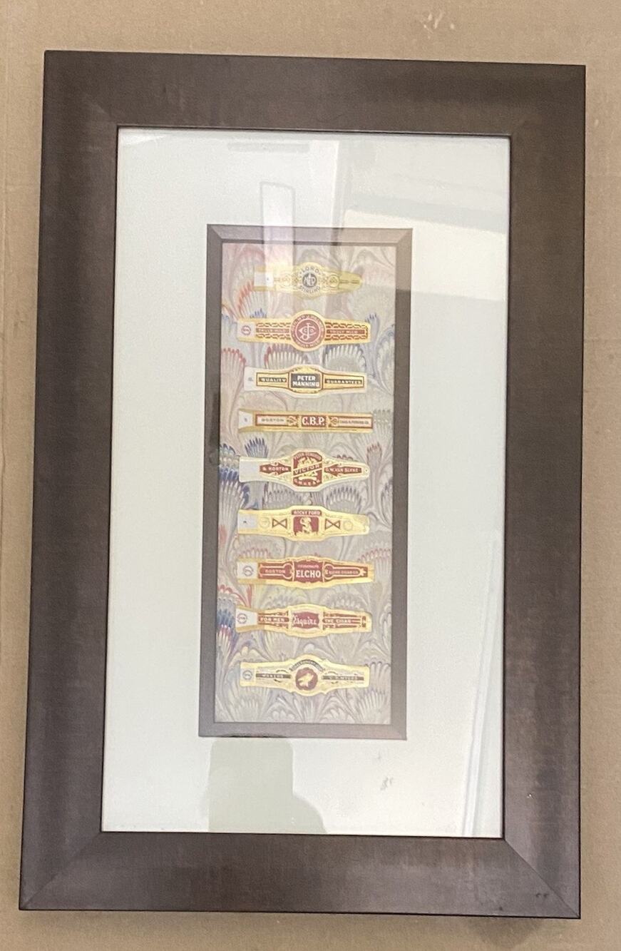 Vintage Wood Framed 9 Cigar Band Collection Size 16.25"T x10.5"W
